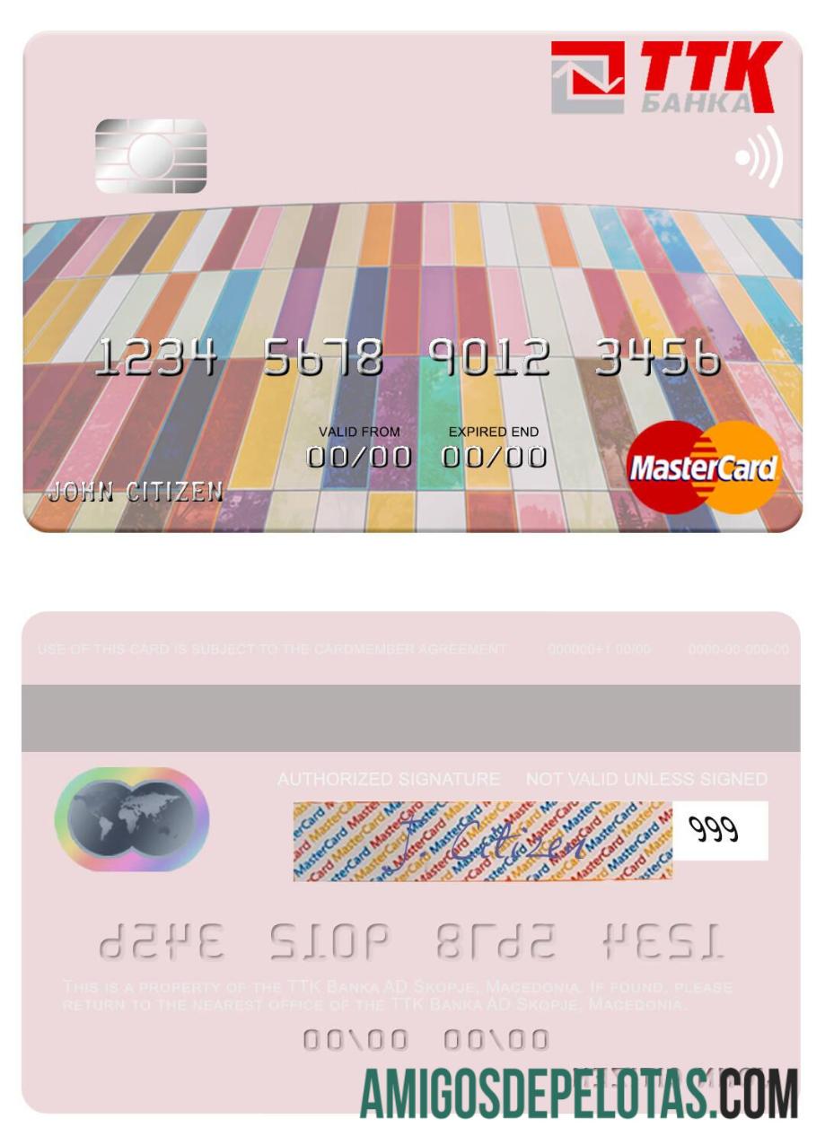 Macedonia TTK Banka AD Skopje Mastercard template